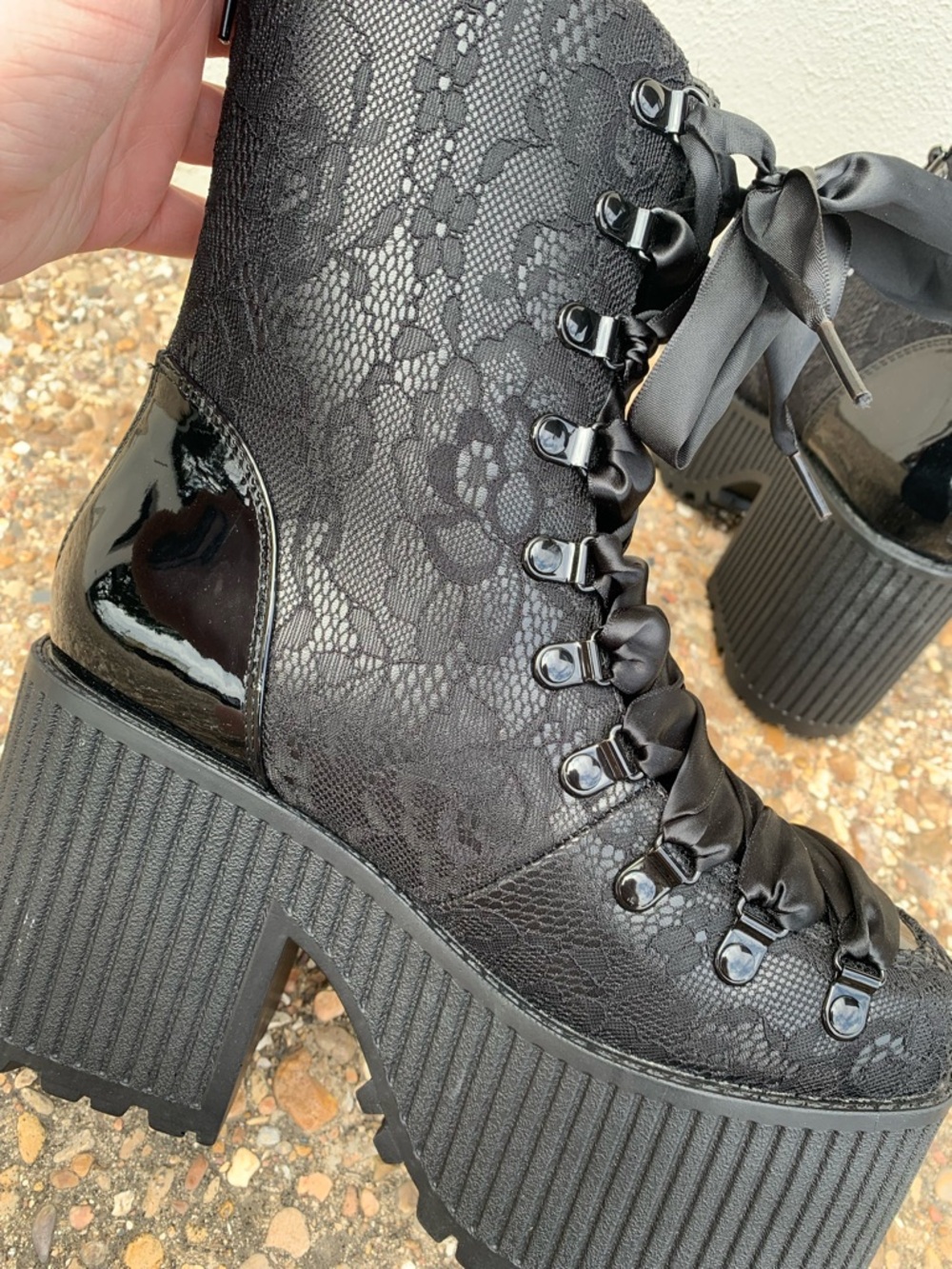 STRANGE CVLT Pandora Fabric Lace Black Boots, 8 - Picture 15 of 16